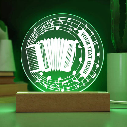 Personalized Accordion And Notes Acrylic LED Sign In Green With Custom Text