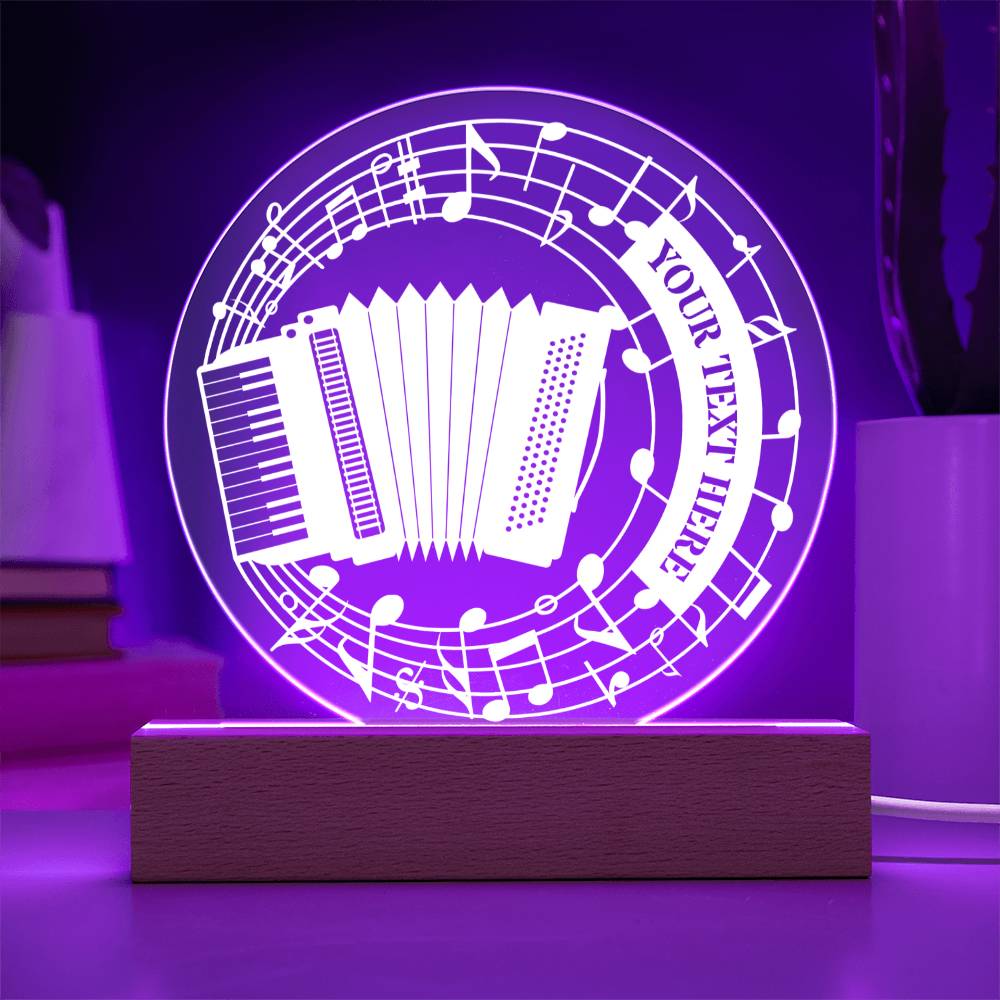 Personalized Accordion And Notes Acrylic LED Sign In Purple With Custom Text