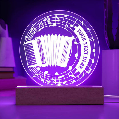 Personalized Accordion And Notes Acrylic LED Sign In Purple With Custom Text