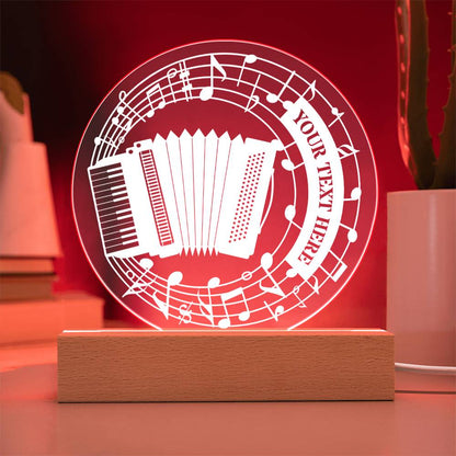 Personalized Accordion And Notes Acrylic LED Sign In Red With Custom Text