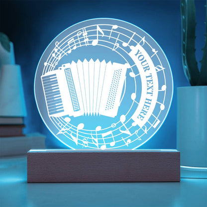 Personalized Accordion And Notes Acrylic LED Sign In White With Custom Text
