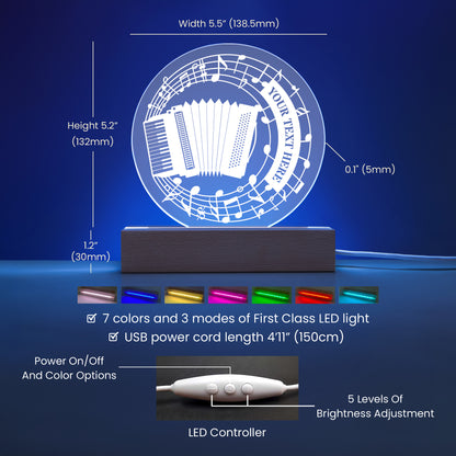 Personalized Accordion And Notes USB Powered Acrylic LED Sign With Custom Text