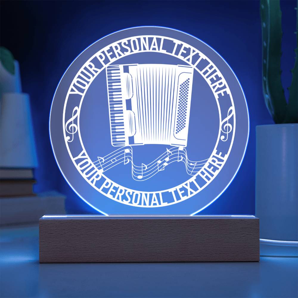 Personalized Accordion Instrument Acrylic LED Sign In Blue With Custom Text