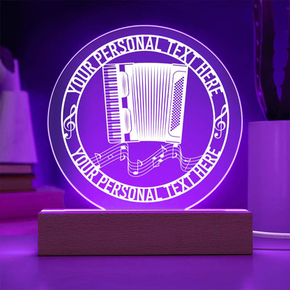 Personalized Accordion Instrument Acrylic LED Sign In Purple With Custom Text
