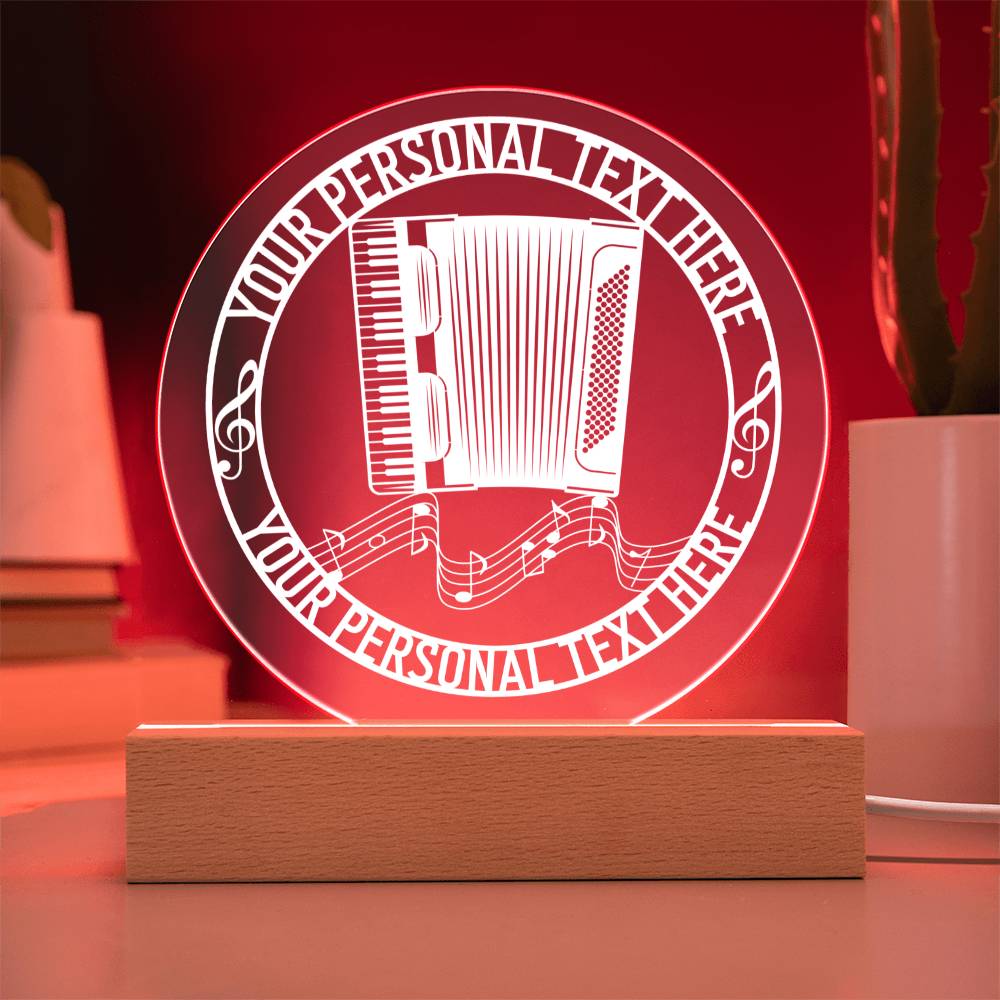Personalized Accordion Instrument Acrylic LED Sign In Red With Custom Text