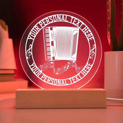 Personalized Accordion Instrument Acrylic LED Sign In Red With Custom Text