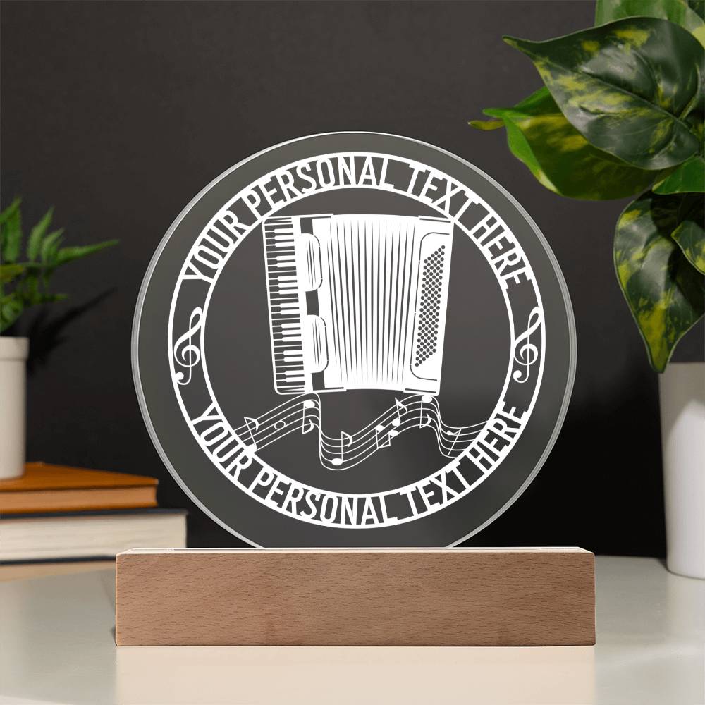 Personalized Accordion Instrument Acrylic LED Sign In White With Custom Text
