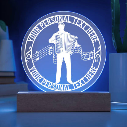 Personalized Accordion Player And Notes Name LED Acrylic Sign In Blue With Custom Text