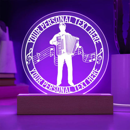 Personalized Accordion Player And Notes Name LED Acrylic Sign In Purple With Custom Text