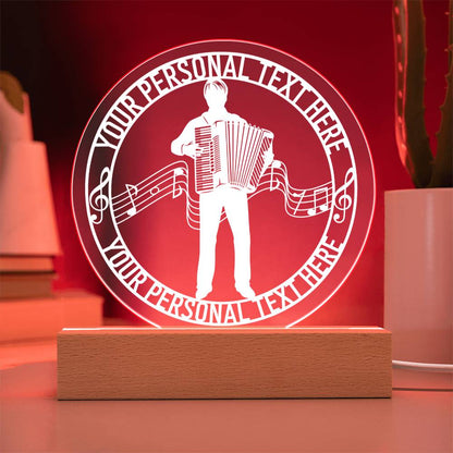 Personalized Accordion Player And Notes Name LED Acrylic Sign In Red With Custom Text