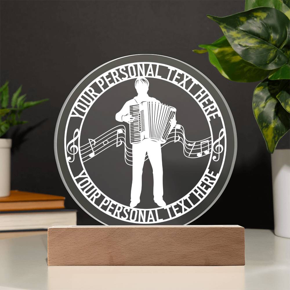 Personalized Accordion Player And Notes Name LED Acrylic Sign In White With Custom Text 1