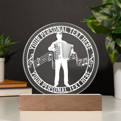 Personalized Accordion Player And Notes Name LED Acrylic Sign In White With Custom Text 1