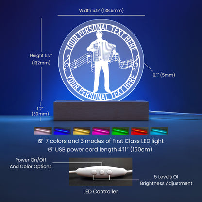 Personalized Accordion Player And Notes Name USB Powered LED Acrylic Sign With Custom Text