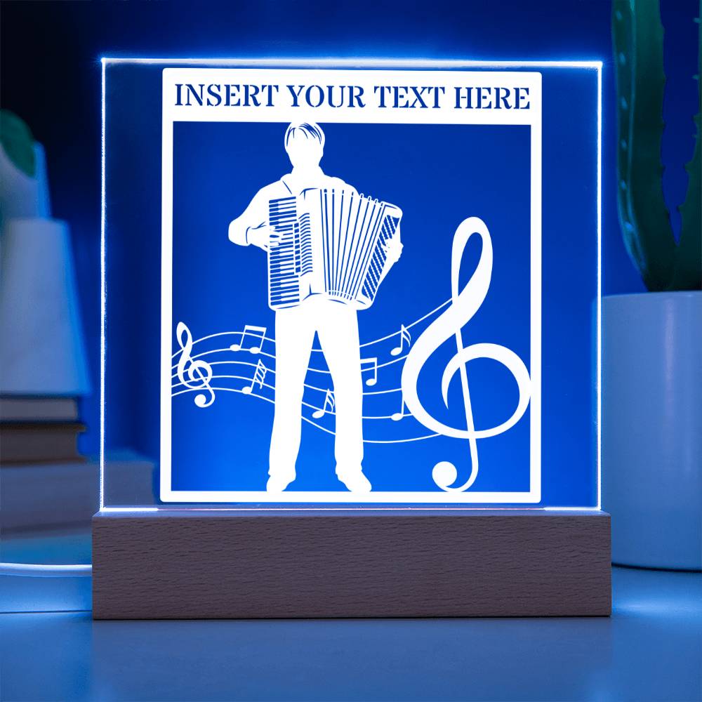 Personalized Accordion Player Name LED Acrylic Sign In Blue With Custom Text