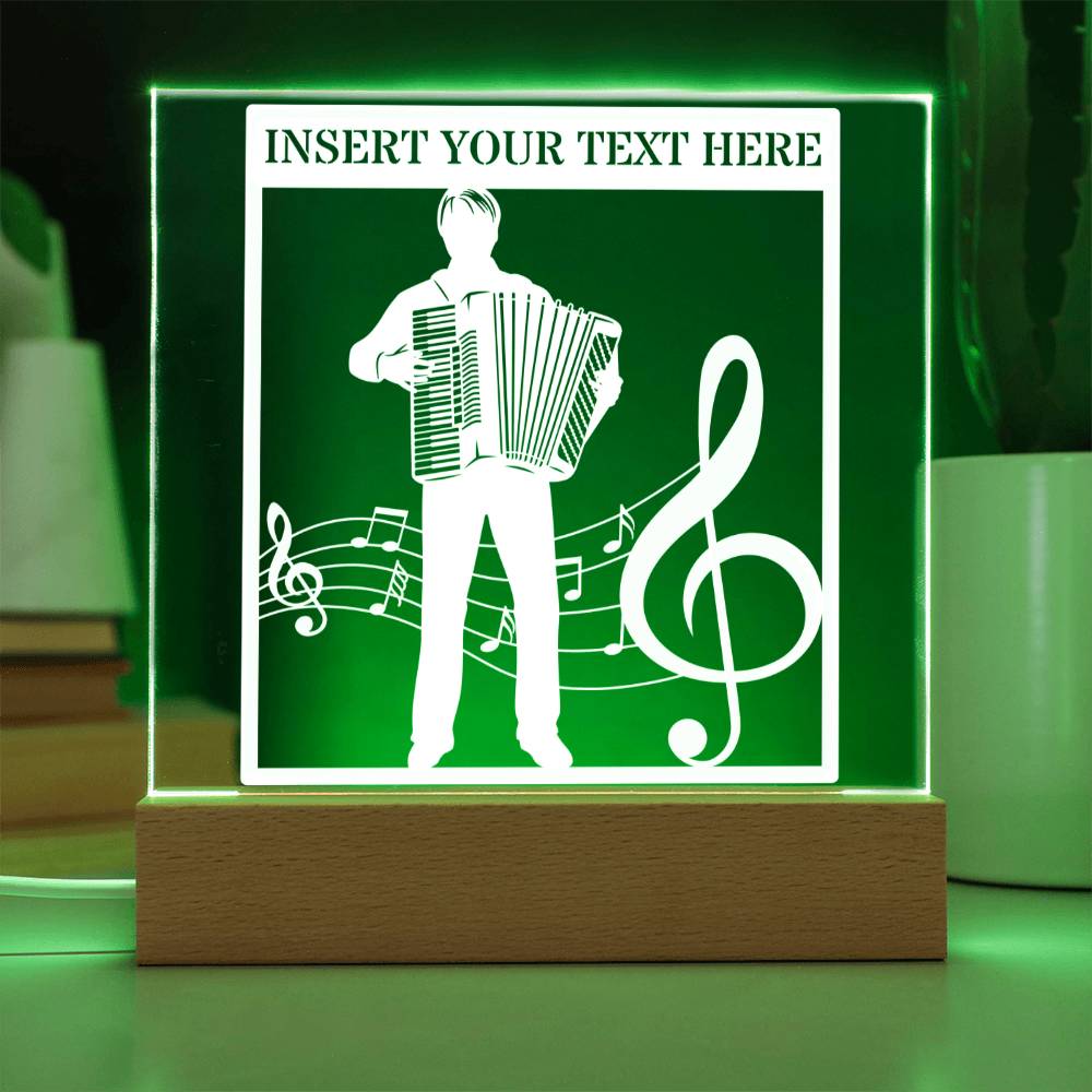 Personalized Accordion Player Name LED Acrylic Sign In Green With Custom Text