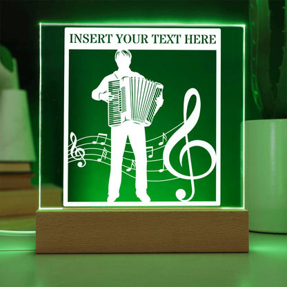 Personalized Accordion Player Name LED Acrylic Sign In Green With Custom Text