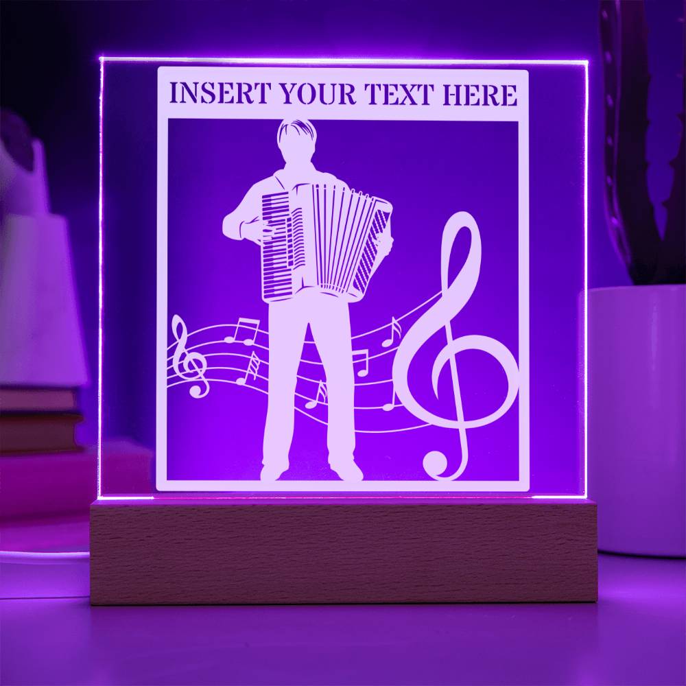 Personalized Accordion Player Name LED Acrylic Sign In Purple With Custom Text