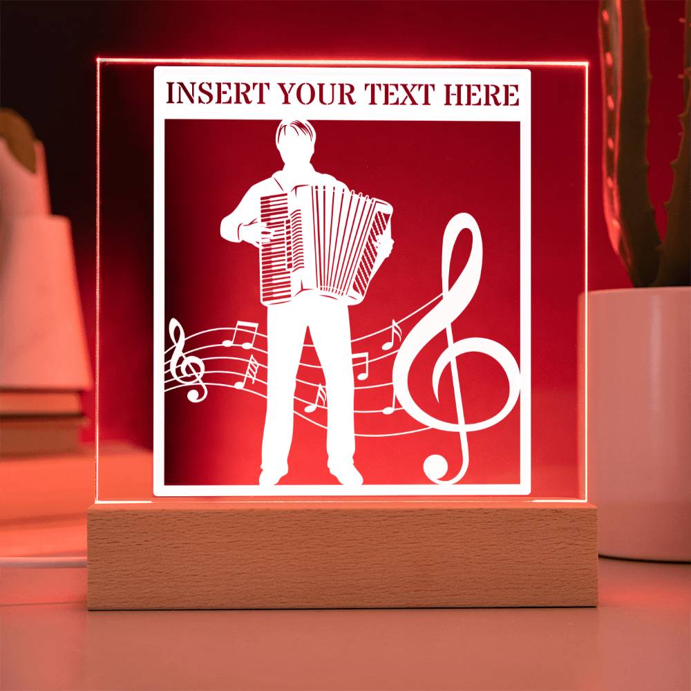 Personalized Accordion Player Name LED Acrylic Sign In Red With Custom Text