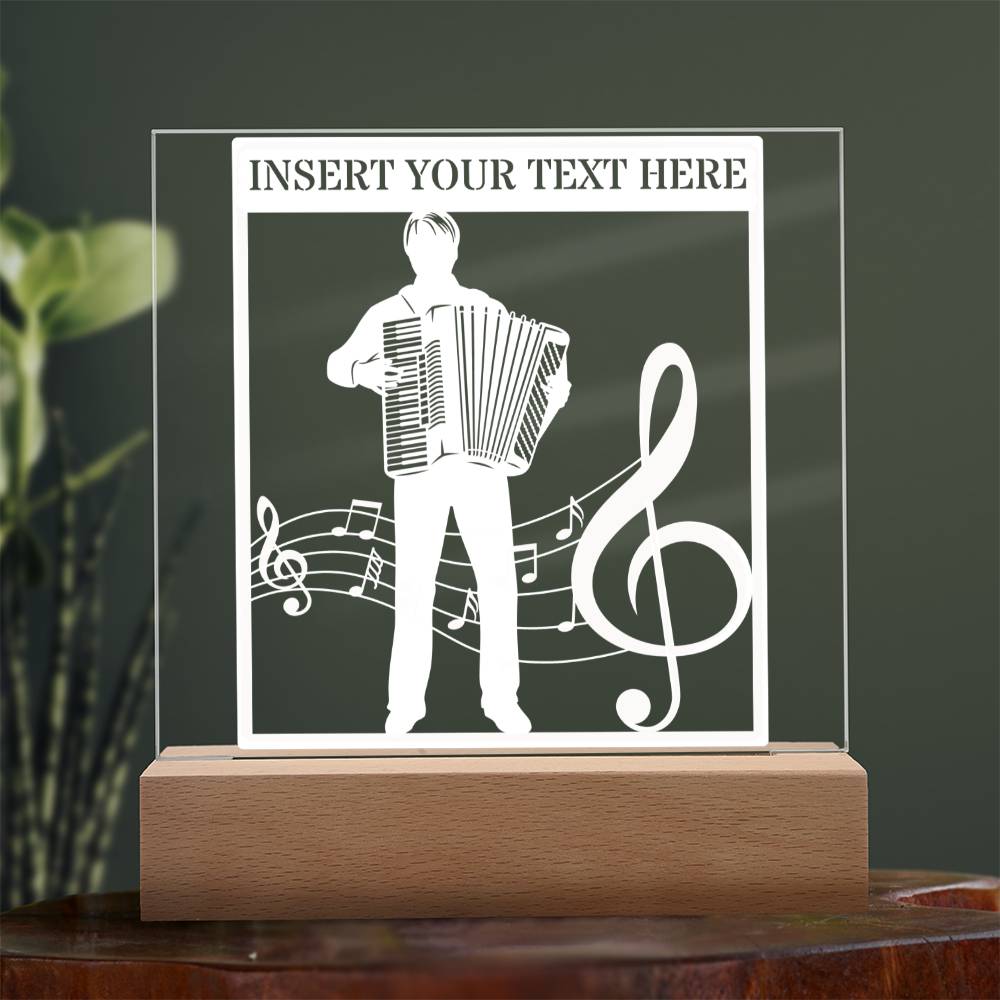 Personalized Accordion Player Name LED Acrylic Sign In White With Custom Text