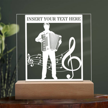 Personalized Accordion Player Name LED Acrylic Sign In White With Custom Text