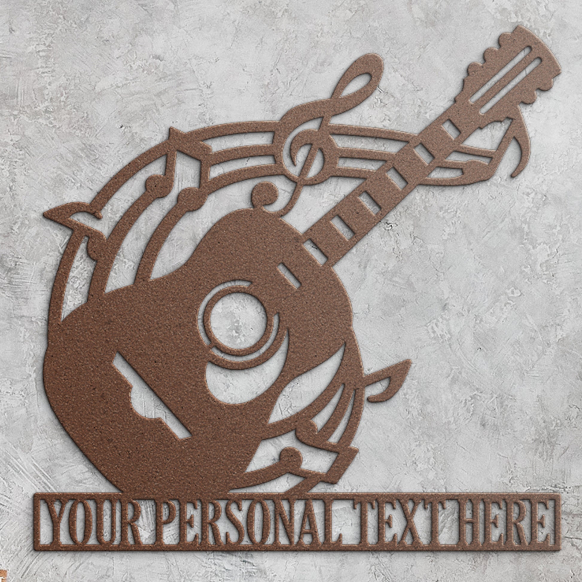 Personalized Acoustic Guitar Lover Name Metal Sign Decor In Copper With Custom Text