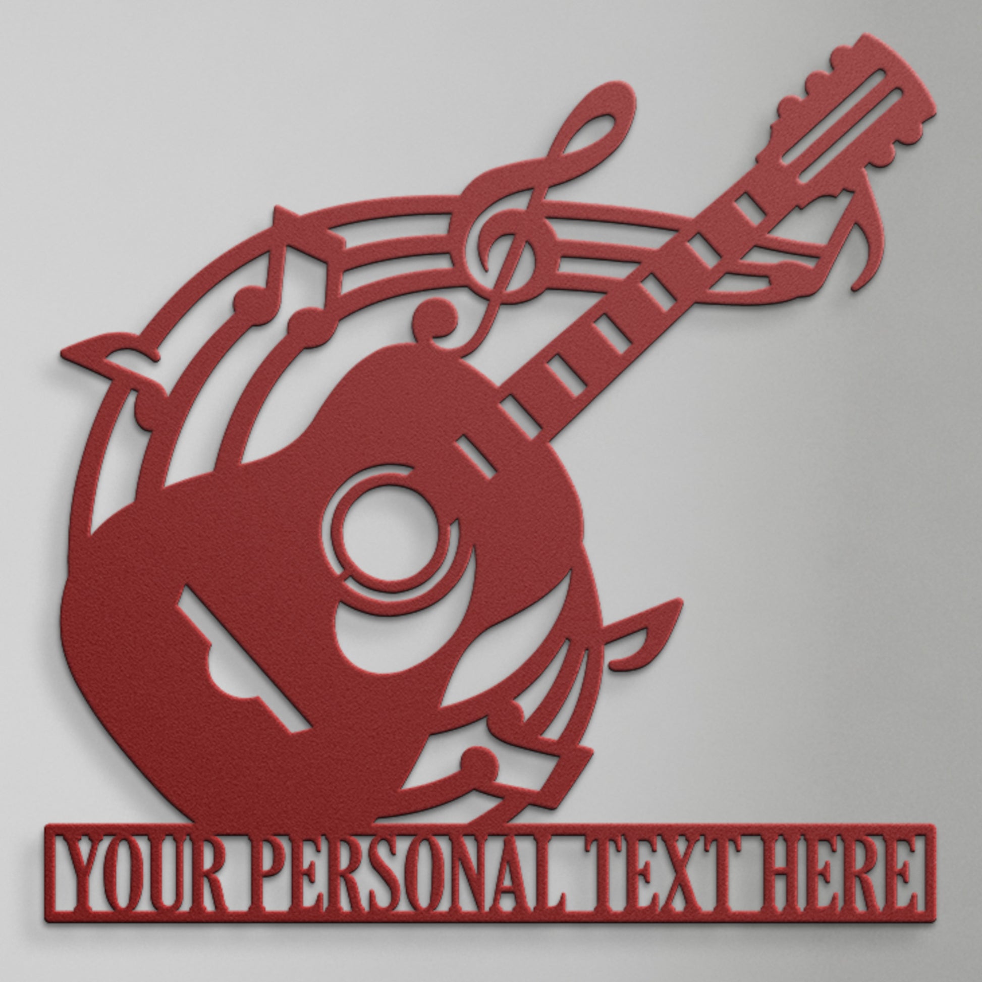 Personalized Acoustic Guitar Lover Name Metal Sign Decor In Red With Custom Text