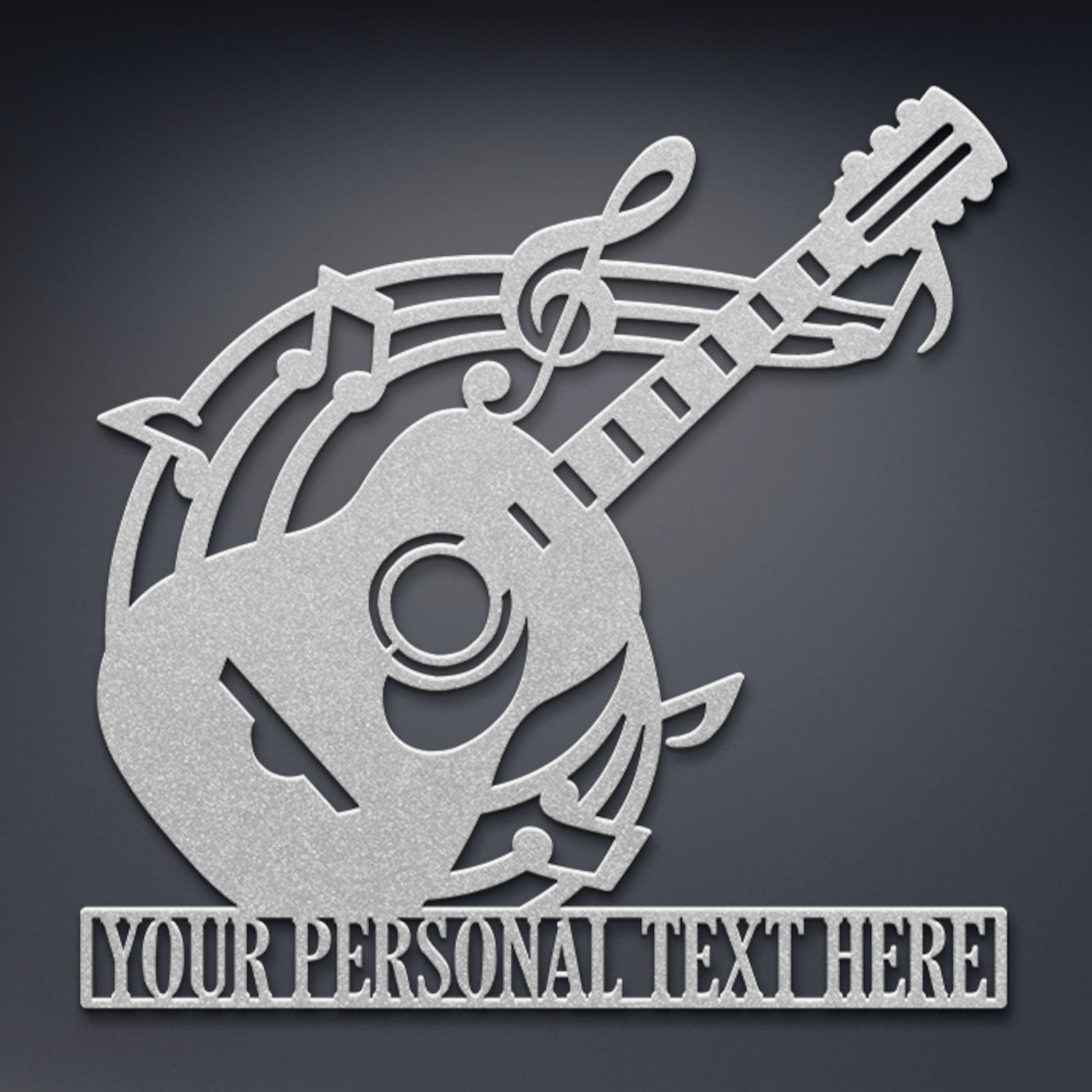 Personalized Acoustic Guitar Lover Name Metal Sign Decor In Silver With Custom Text