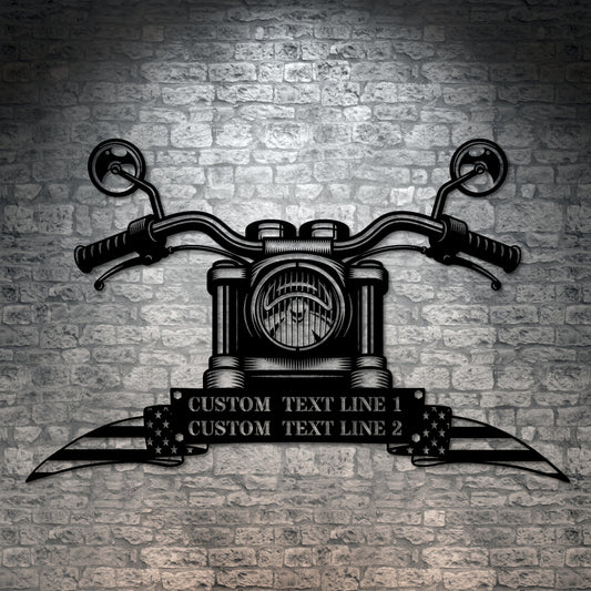 Personalized American Biker Name Metal Sign Decor In Black With Custom Text