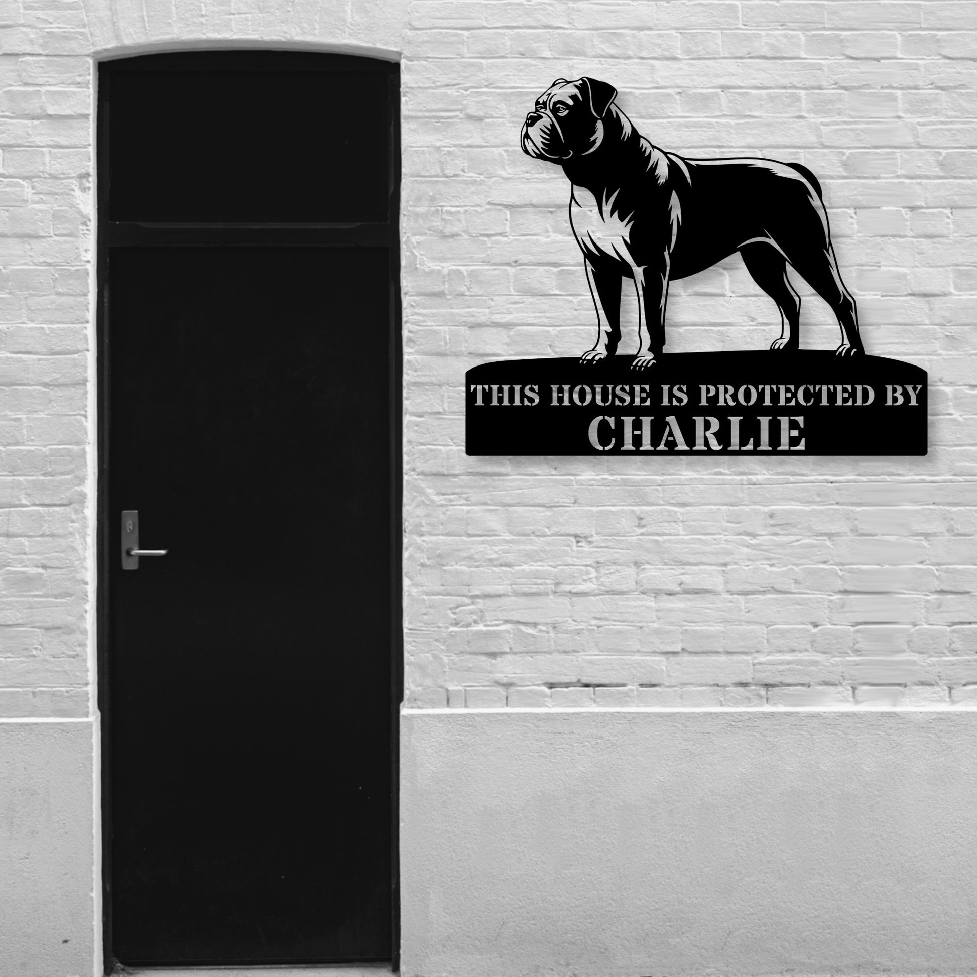 Personalized American Bulldog Guard Metal Sign In Black. Custom steel sign wall decor for dog lovers....