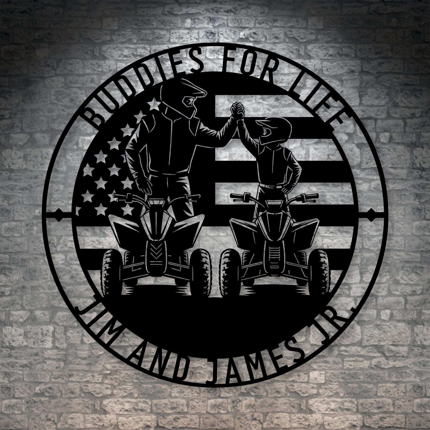 Personalized American Dad And Son ATV Metal Sign In Black