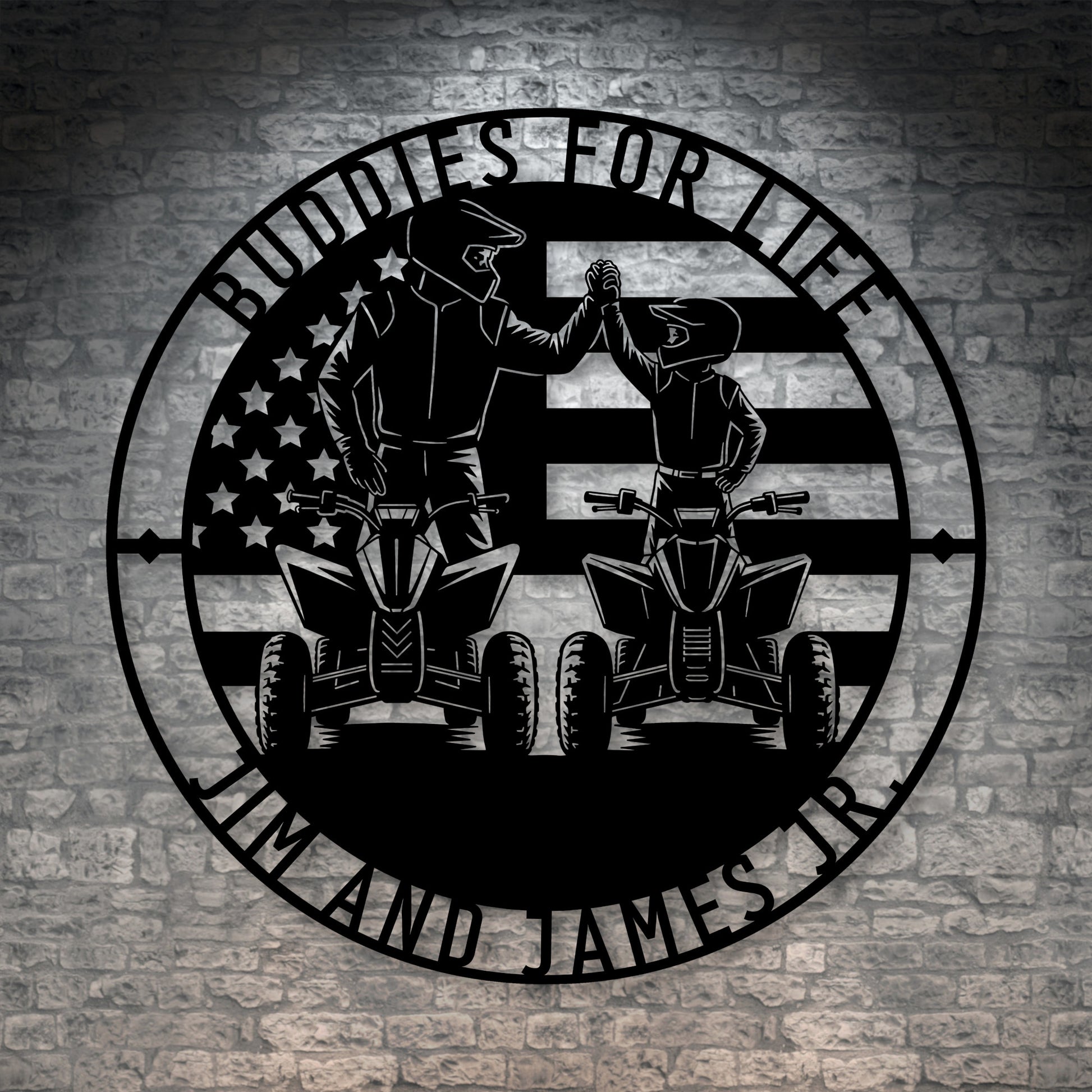 Personalized American Dad And Son ATV Metal Sign In Black