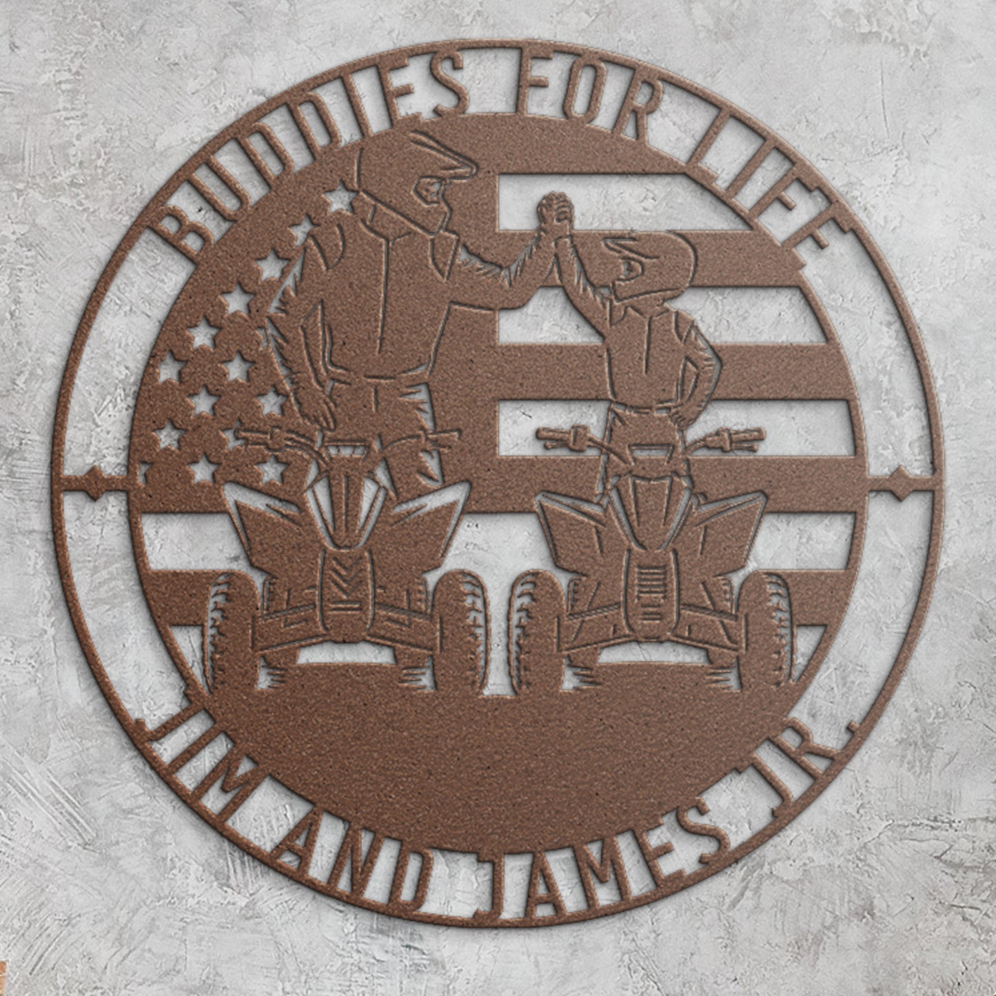Personalized American Dad And Son ATV Metal Sign In Copper