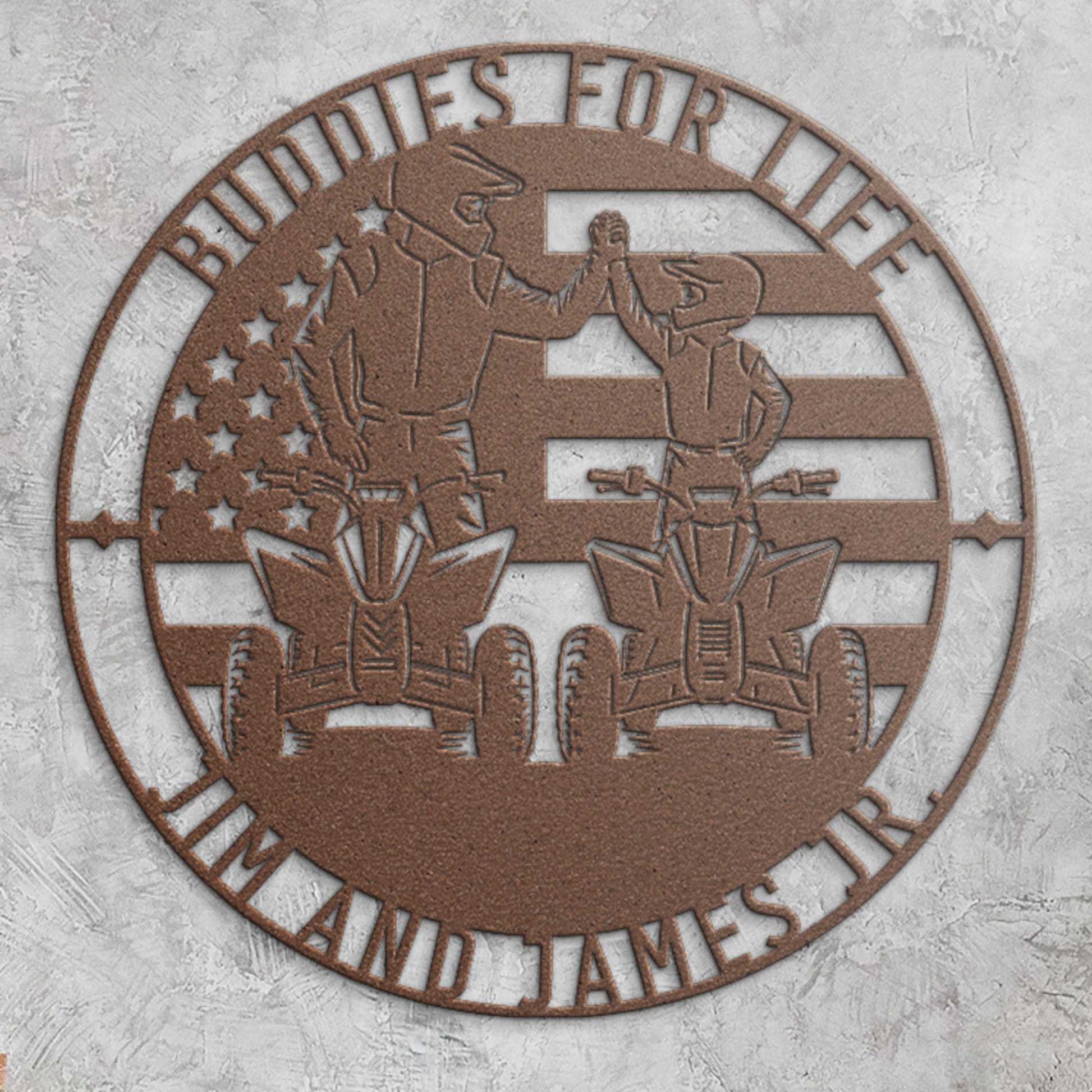 Personalized American Dad And Son ATV Metal Sign In Copper