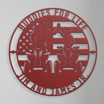 Personalized American Dad And Son ATV Metal Sign In Red
