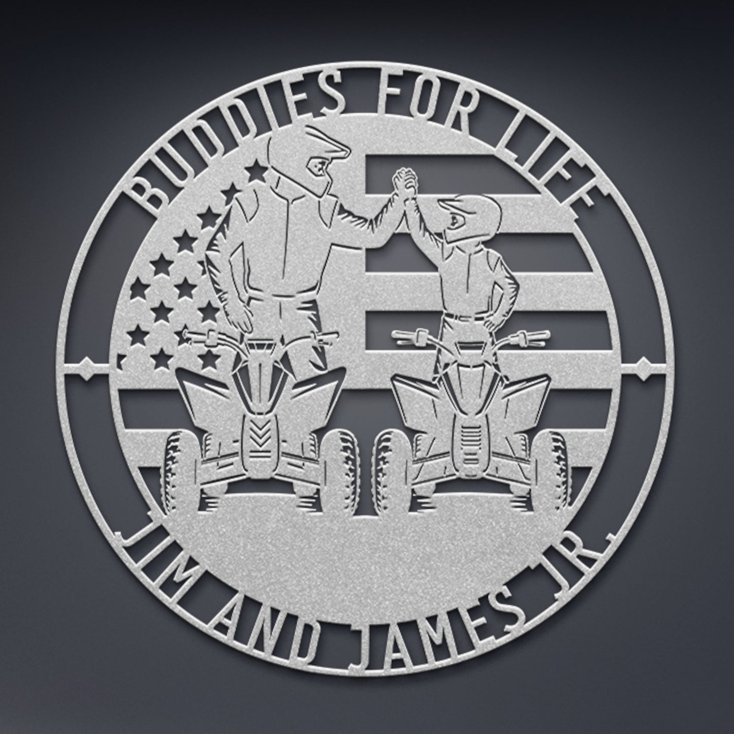 Personalized American Dad And Son ATV Metal Sign In Silver