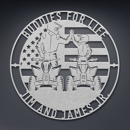 Personalized American Dad And Son ATV Metal Sign In Silver