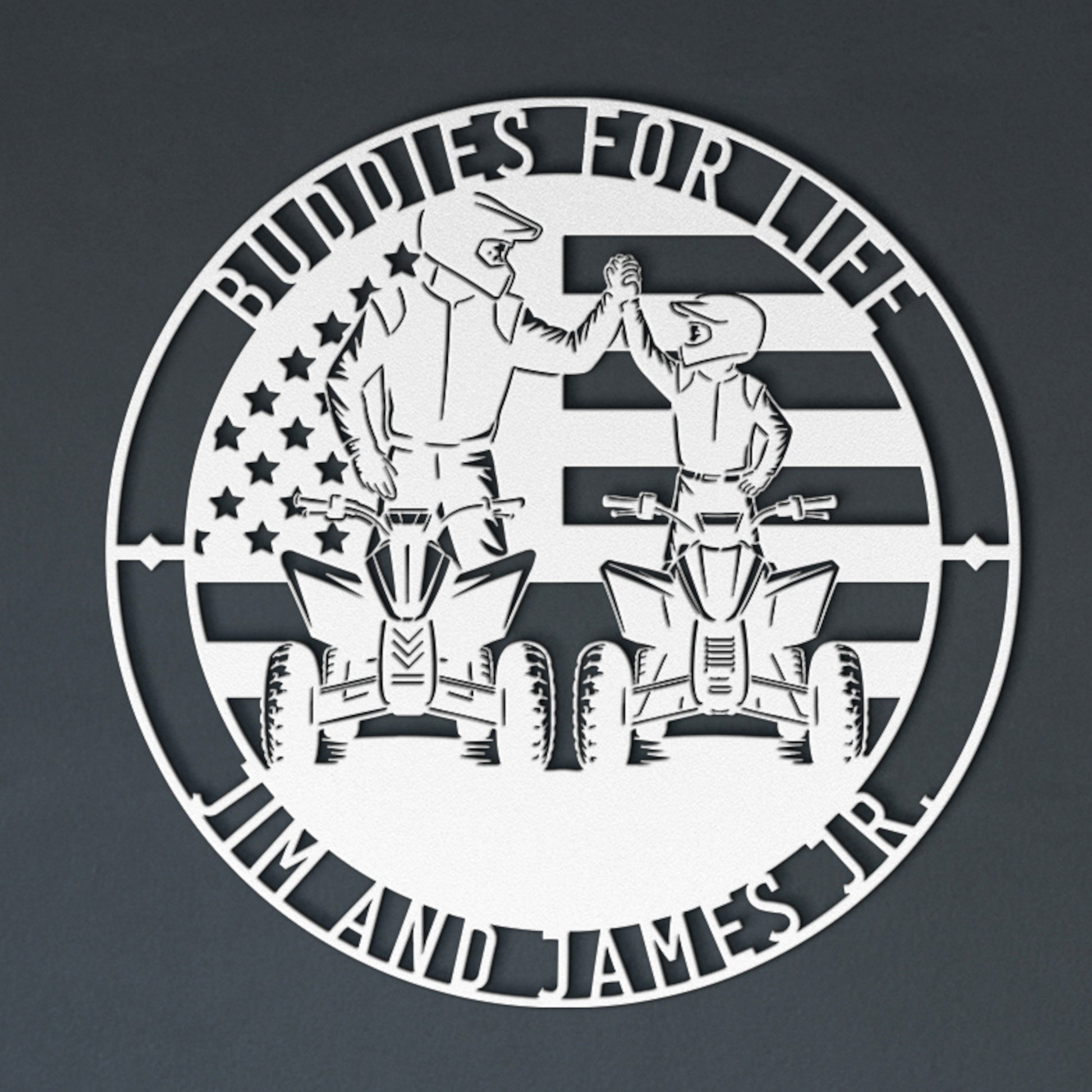 Personalized American Dad And Son ATV Metal Sign In White