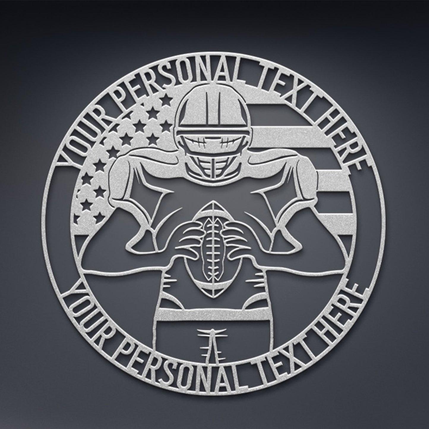 Personalized American Flag Football Player Name Metal Sign | Custom American Football Name Wall Decor | Patriotic Football Name Decor Gift