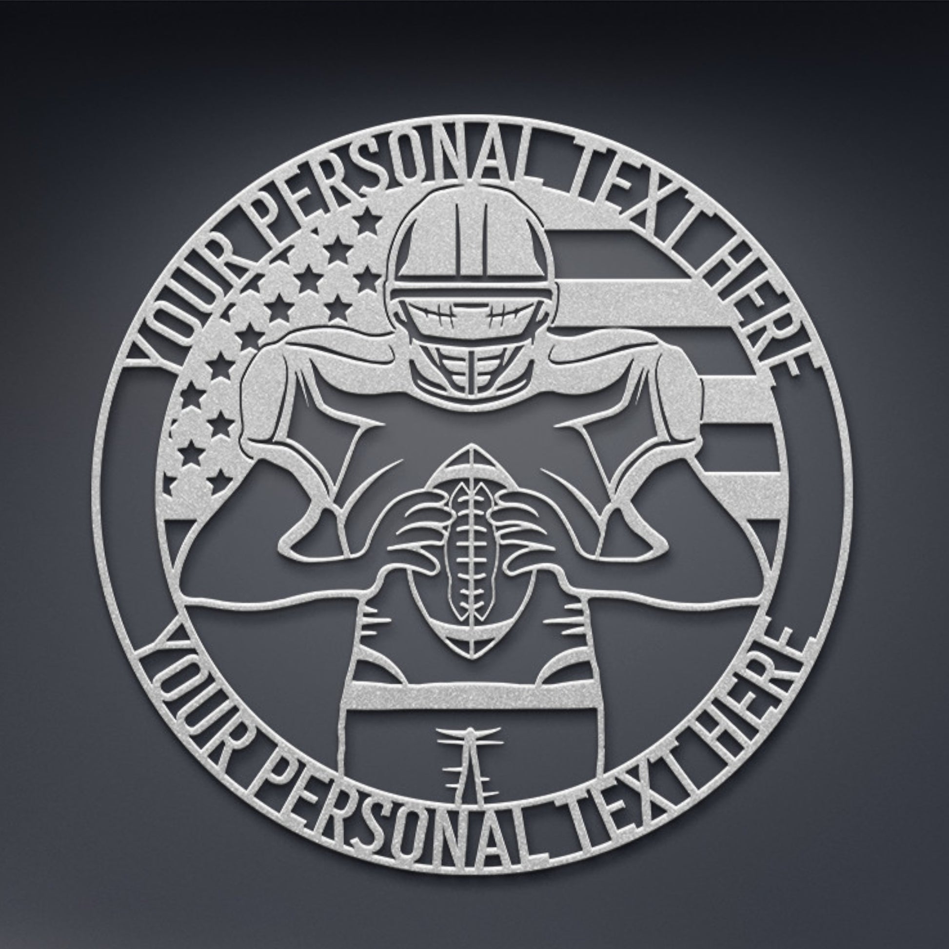 Personalized American Flag Football Player Name Metal Sign | Custom American Football Name Wall Decor | Patriotic Football Name Decor Gift