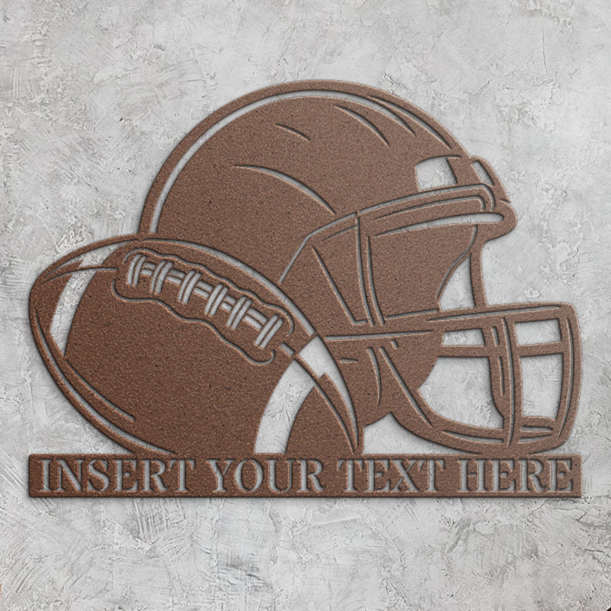 Personalized American Football Helmet Name Metal Sign Decor In Copper With Custom Text