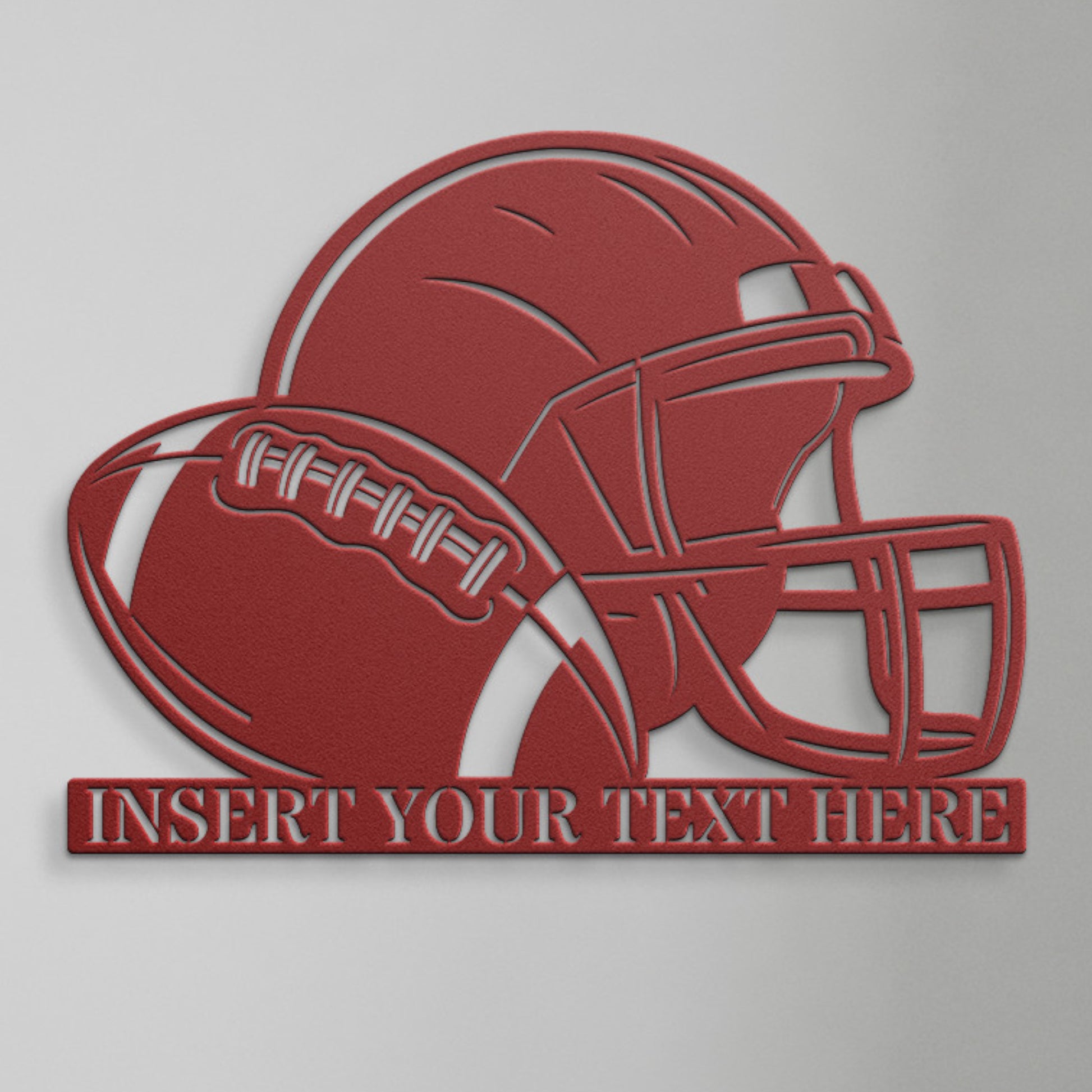 Personalized American Football Helmet Name Metal Sign Decor In Red With Custom Text