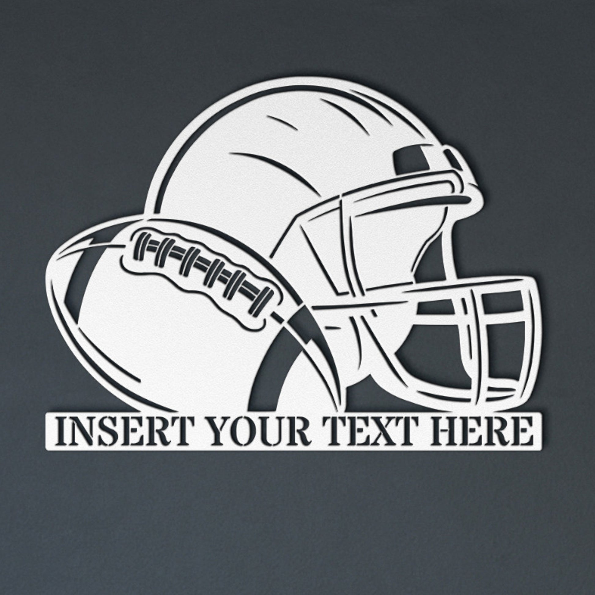 Personalized American Football Helmet Name Metal Sign Decor In White With Custom Text