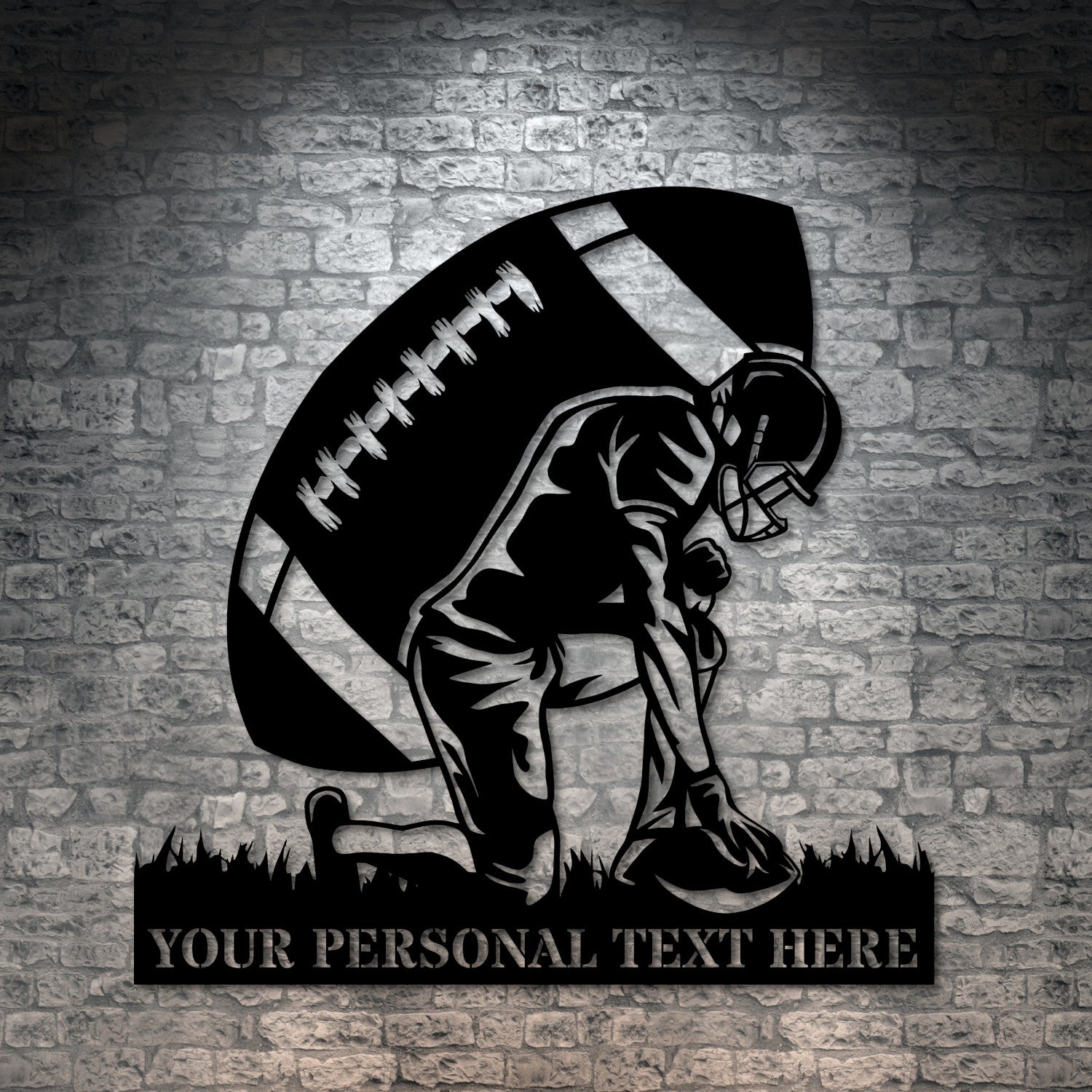 Personalized American Football Player Name Metal Sign Decor In Black With Custom Text