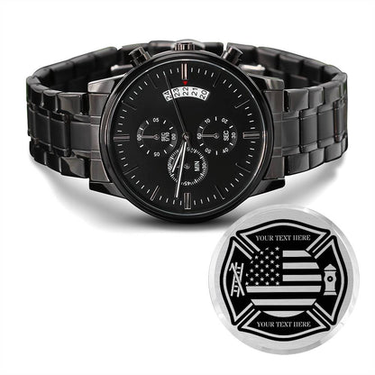 Personalized American Maltese Cross Laser-Engraved Metal Watch With Custom Text And LED Gift Box 1