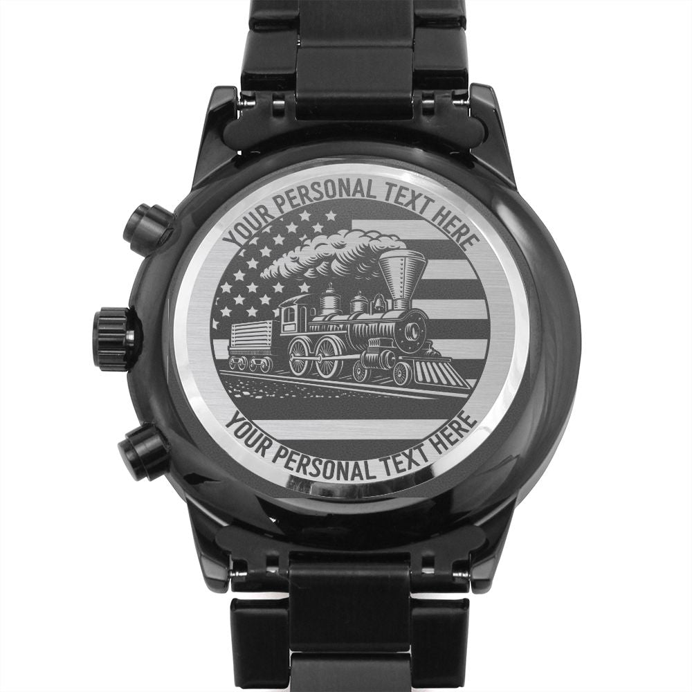 Personalized American Railroad Metal Watch With Custom Text And Gift Box