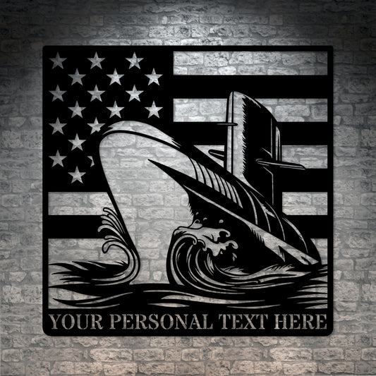 Personalized American U-Boat Name Metal Sign In Black With Custom Text
