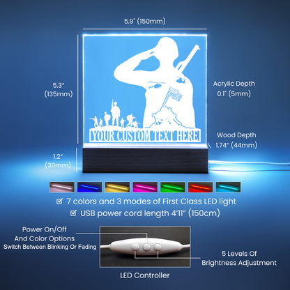 Personalized Army Soldier's USB powered Acrylic LED Sign With Custom Text