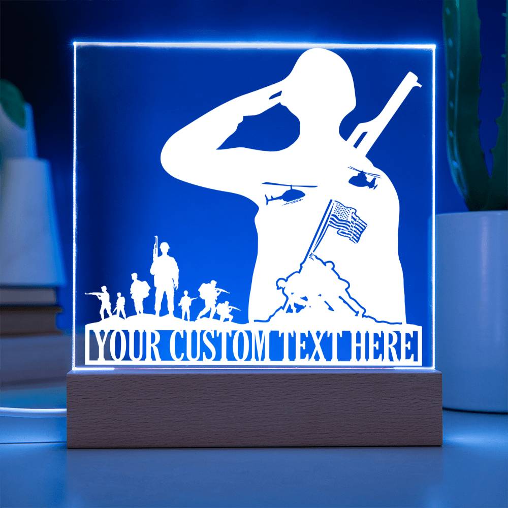 Personalized Army Soldiers Acrylic LED Sign In Blue With Custom Text