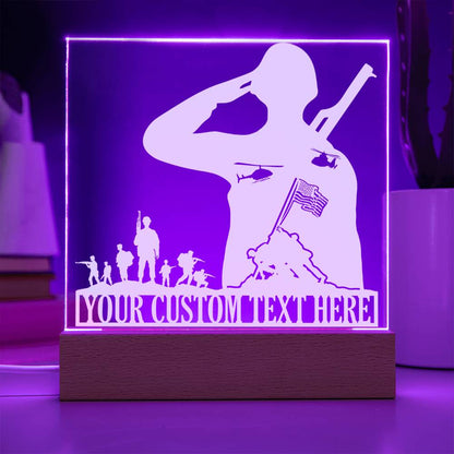 Personalized Army Soldiers Acrylic LED Sign In Purple With Custom Text