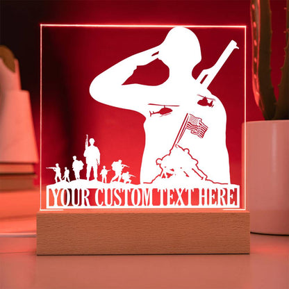 Personalized Army Soldiers Acrylic LED Sign In Red With Custom Text